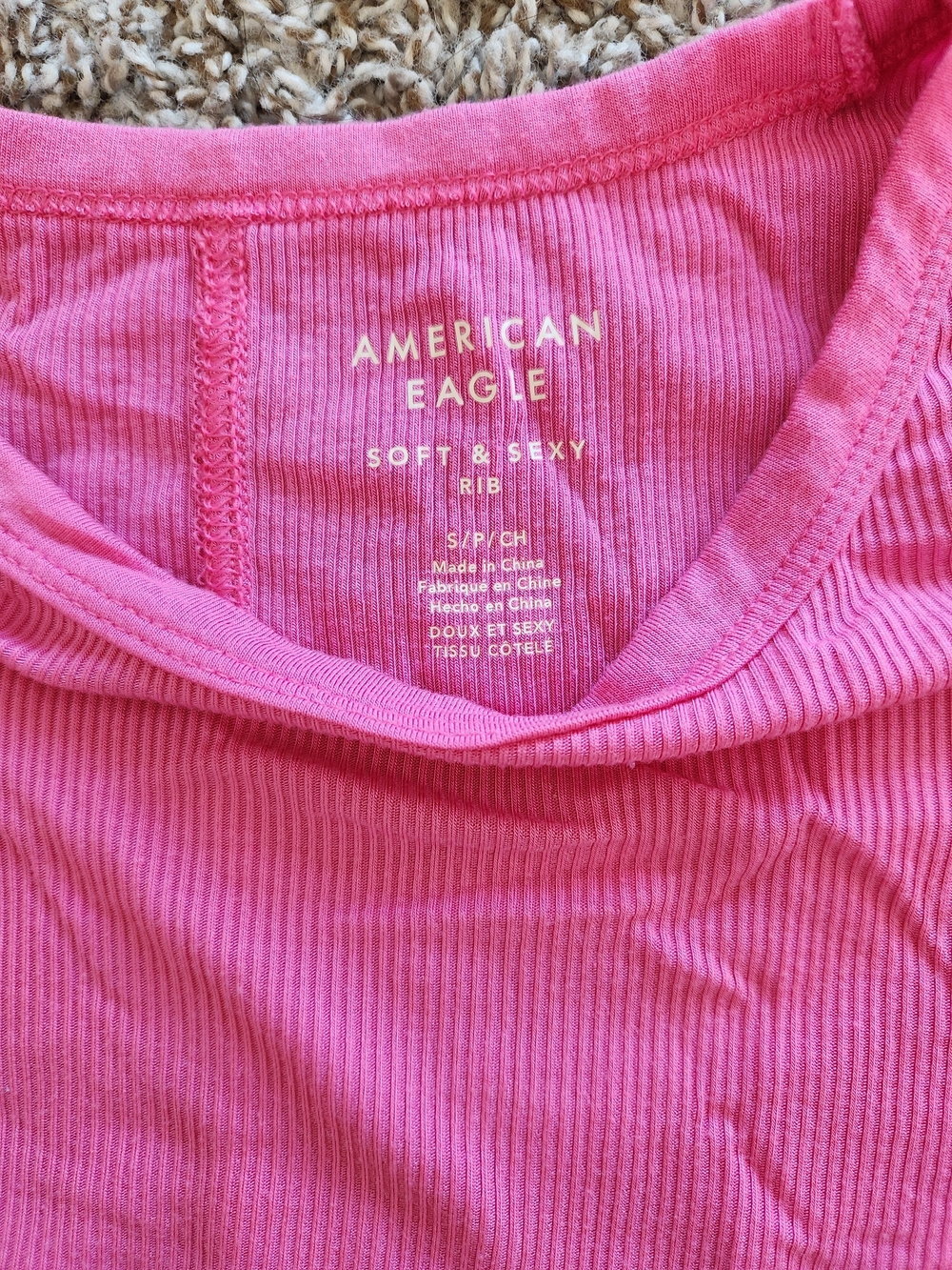 American Eagle Outfitters Bright Pink Ribbed Short Sleeve Tee - Picture 3 of 3